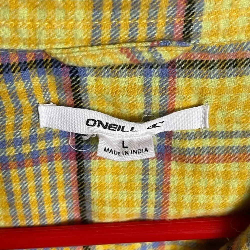 O'Neill Yellow and Blue Plaid Shirt Size Large